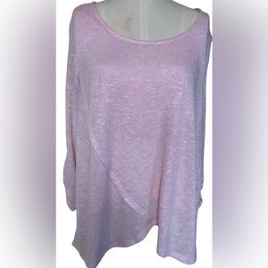 NY Collection Petite Large Pink Metallic Tulip-Front Top